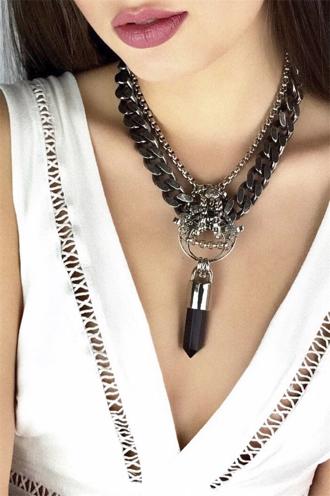 COLAR PRATEADO VINTAGE PRISMA PEDRA PRETA NAT SOHO MARIANA DIAS-1804544649