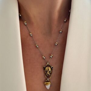 COLAR LIONE BICOLOR VINTAGE PANTERA PEDRA DOLOMITA LIONNE MARIANA DIAS