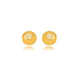 BRINCO DOURADO 1/2 ESFERA COM CORAÇÃO CRAVEJADO PEQ
