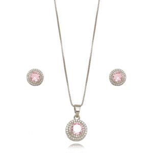 CONJUNTO REDONDO DUPLO CRAVEJADO BRANCO ROSA